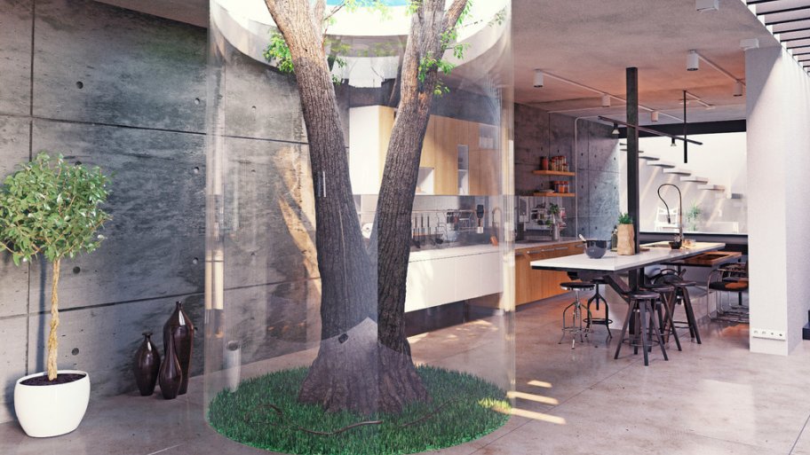 modern kitchen design, bringing outside in